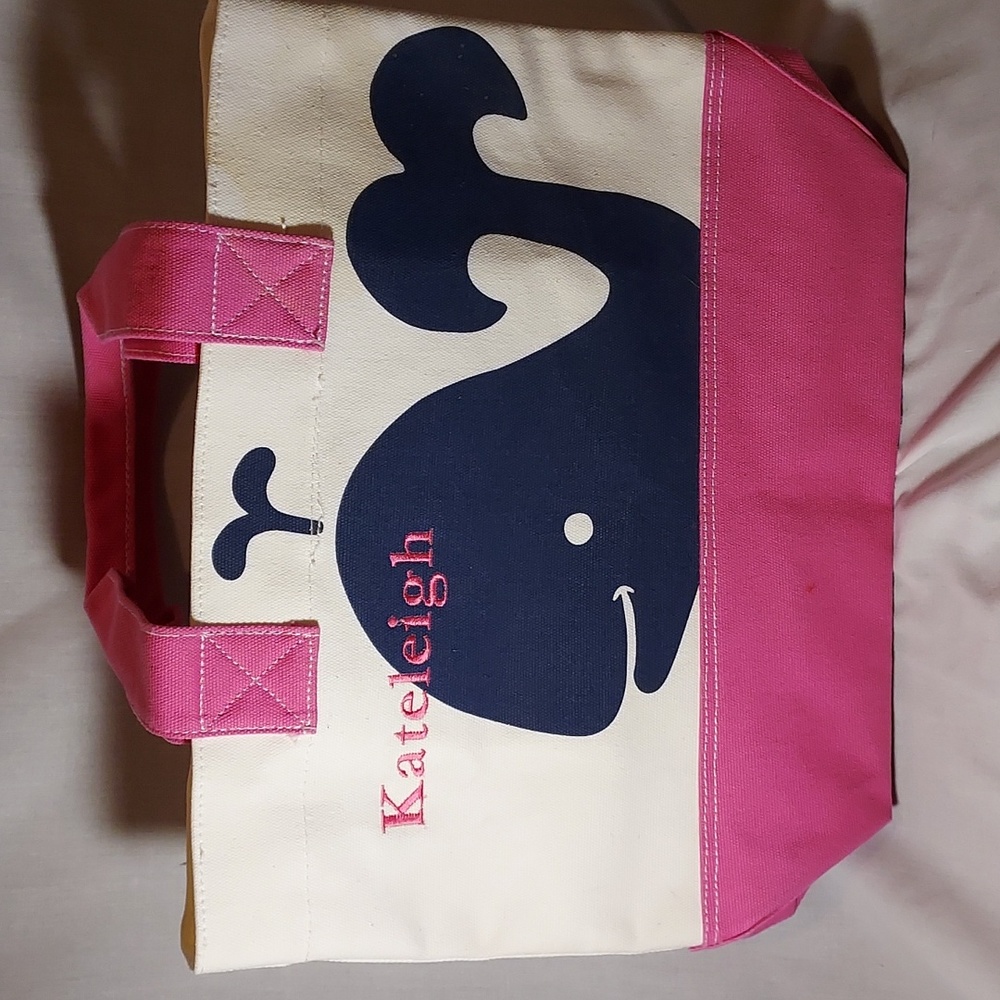 Kateleigh Custom Whale Design Pink Tote Bag